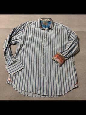 Robert Graham Stripe Floral Flip Cuff Button Long Sleeve Shirt - Men’s Size 3XL